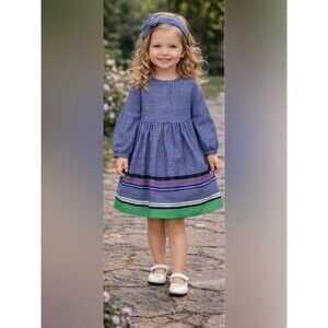 Janie and Jack Blue Green Dress + Headband Girls | Classic Summer Occasion Dress